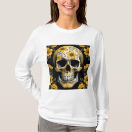 Camiseta Morto 3D Floral Amarelo Caveira com flores amarela