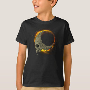 Camiseta Morto da Lua Retroativa Queimando Caveira em Fogo