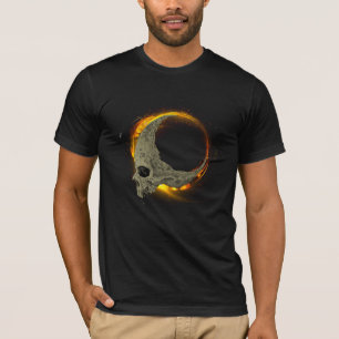 Camiseta Morto da Lua Retroativa Queimando Caveira em Fogo