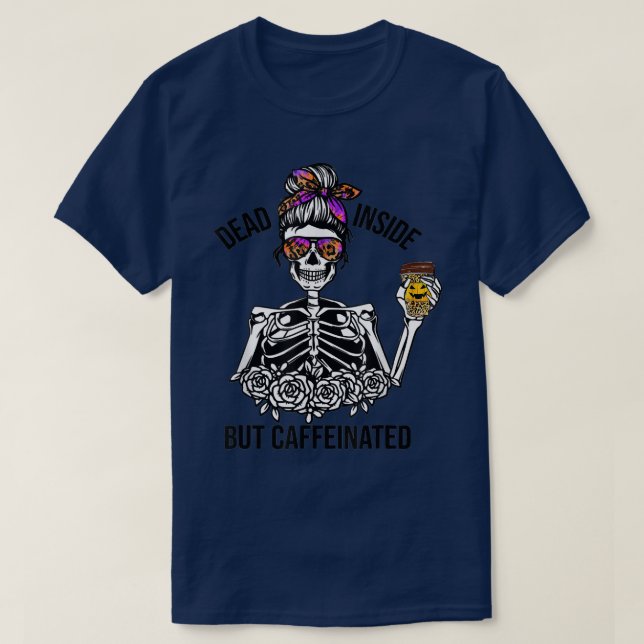 Camiseta Morto de Dentro de Cafeinado Tie Dye Leopard Skele (Frente do Design)