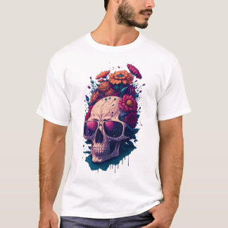 Camiseta Morto Flor do crânio Colorido V1 T-Shirt