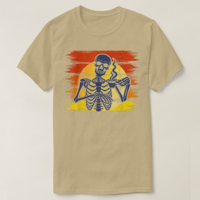 Camiseta Morto Mas Cafeinado, Pai De Esqueleto, Mens Ha (Frente do Design)