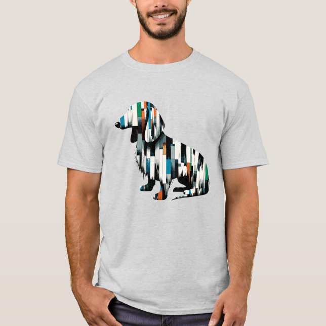 Camiseta Mosaico abstrato Dachshund - Teto de Arte Geométri (Frente)