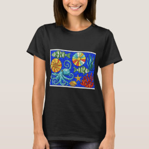 Camiseta Mosaico de Oceano de Vidro Manchado
