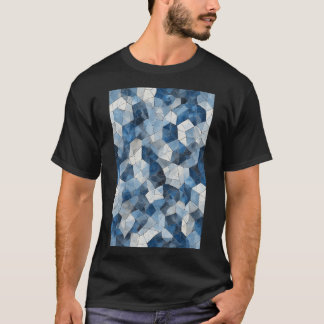 Camiseta Mosaico Fraturado: Vidro Azul Geométrico Cracking
