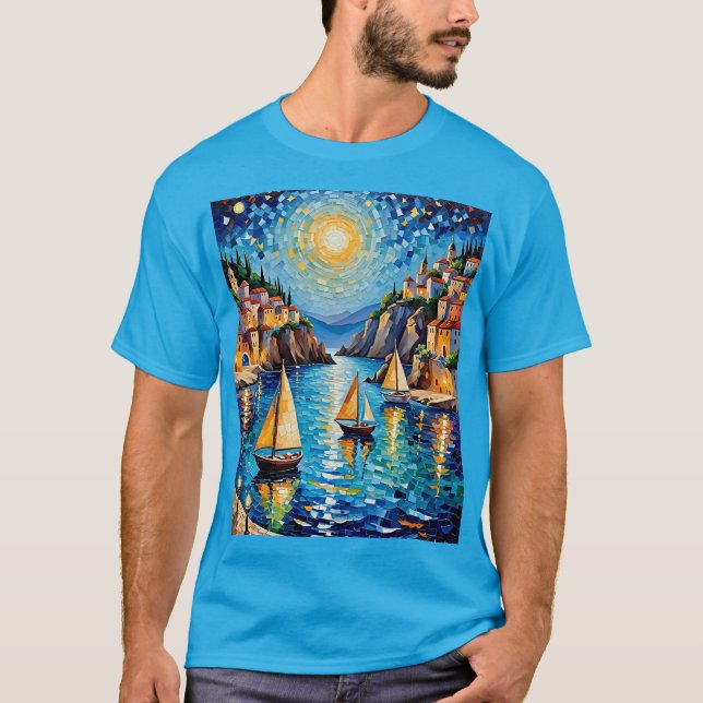 Camiseta Mosaico Harbour Sunset Sailboat Tee (Frente)