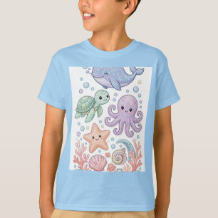 Camiseta Mosaico Oceânico - Baleia Tartaruga Polvo