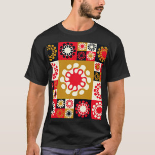 Camiseta Mosaico Vermelho Dourado asiático, Estilo Étnico.