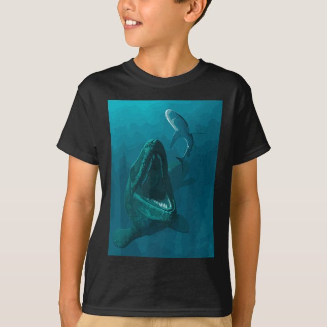 Camiseta Mosasaurus Jurassic Boys Raparigas Mulheres Dinoss (Frente)