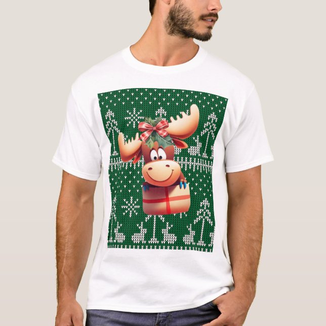 Camiseta Mose de desenho animado em padrão verde (Frente)