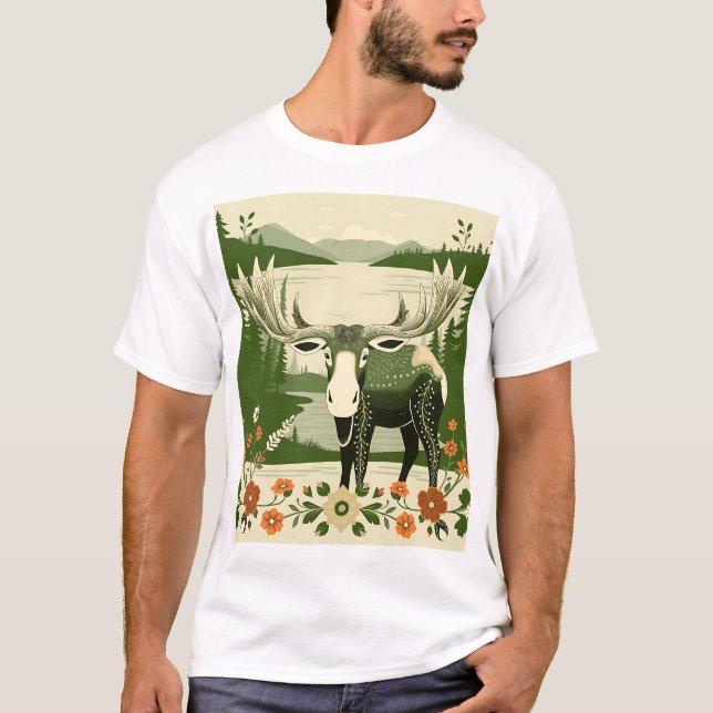 Camiseta Mose Nórdica com Padrões Florais (Frente)