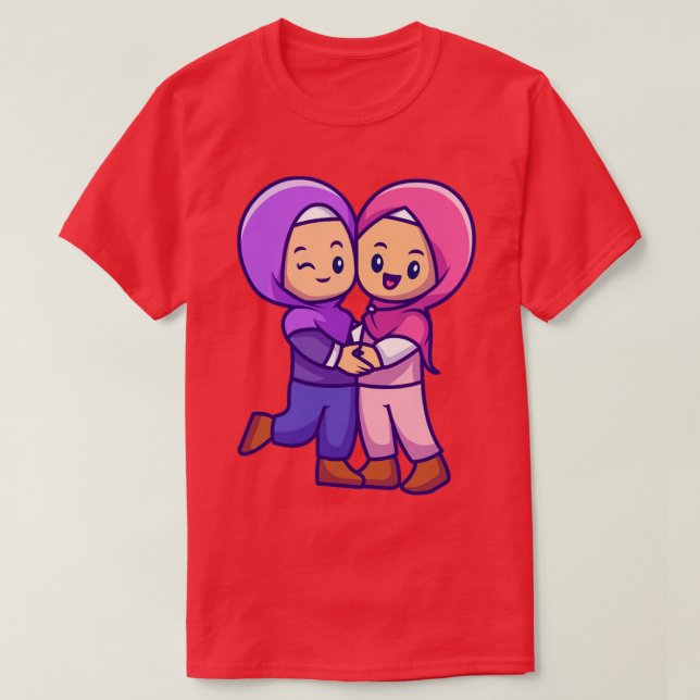 Camiseta Moslem casal Celebrando Cartoon Eid Mubarak (Frente do Design)