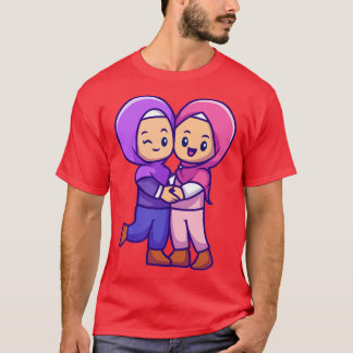 Camiseta Moslem casal Celebrando Cartoon Eid Mubarak