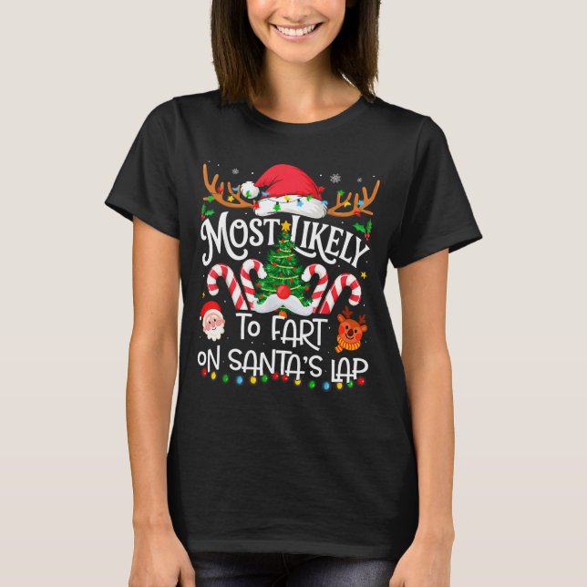 Camiseta Most Likely To Fart On Santa's Lap Family Matching (Frente)