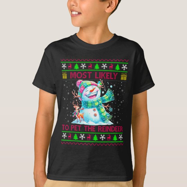 Camiseta Most Likely To Pet The Reindeer Family Matching Ch (Frente)