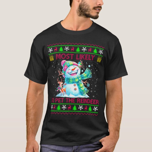 Camiseta Most Likely To Pet The Reindeer Family Matching Ch (Frente)
