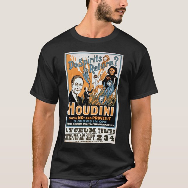 Camiseta Mostra mágica de Harry Houdini - Ghostbuster 1909 (Frente)
