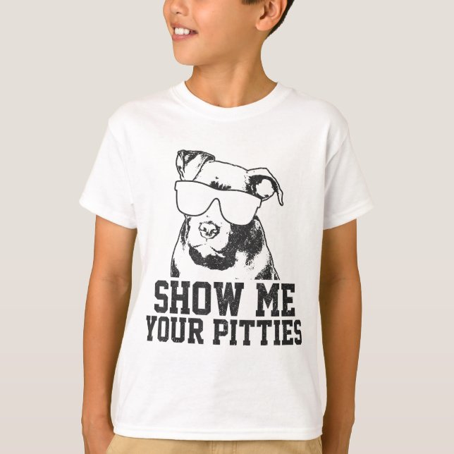 Camiseta Mostre-me sua picada Engraçada Cachorro Pitbuloso (Frente)
