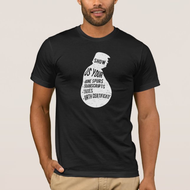 Camiseta Mostre-nos seus dentes retos do osso, impostos, (Frente)