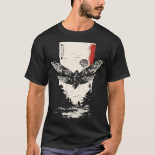 Camiseta Moth Art Japonês Desenho de Insetos Minimalista
