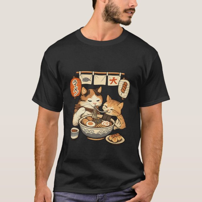 Camiseta Mother Cat & Kitten Ramen Shirt – Cute Japanese  (Frente)