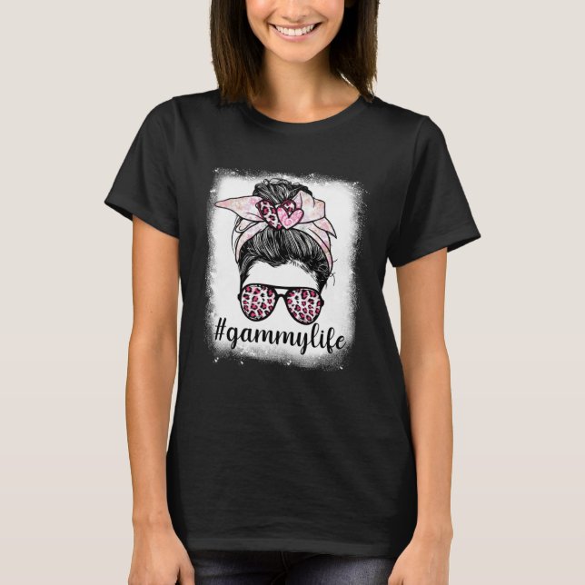 Camiseta Mother s Day Gammy Life Bleaches Messy Bun Leopard (Frente)