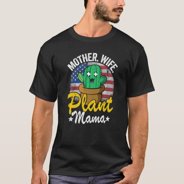 Camiseta Mother Wife Plant Mama American Flag Gardener Mom  (Frente)