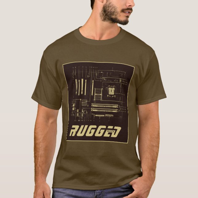 Camiseta Motherboard Tech de GEEK marrom e dourado RUGGGG (Frente)