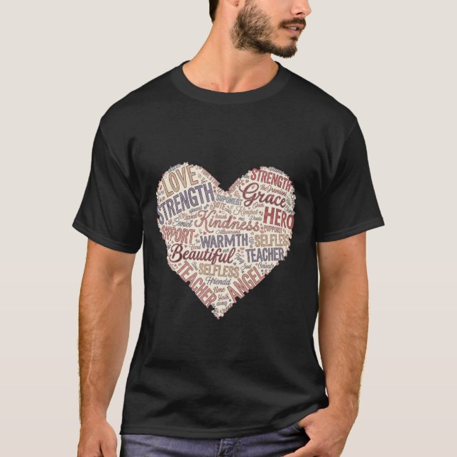 Camiseta Mother's Word Cloud Heart Love Strength Kindness (Frente)