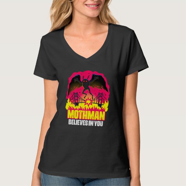 Camiseta Mothman Acredita Em Você, Folclore Criptid Creptid (Frente)