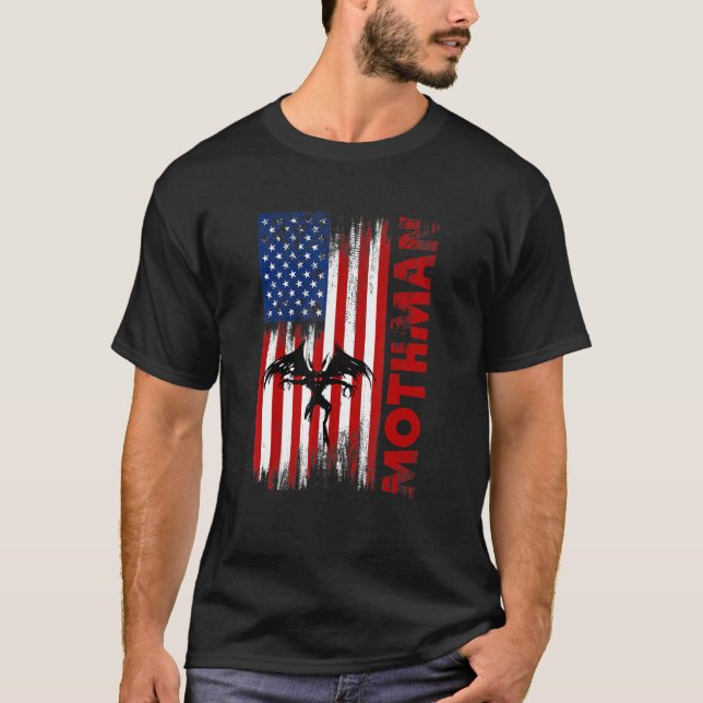 Camiseta Mothman Cryptid Cryptozoology American Flag (Frente)