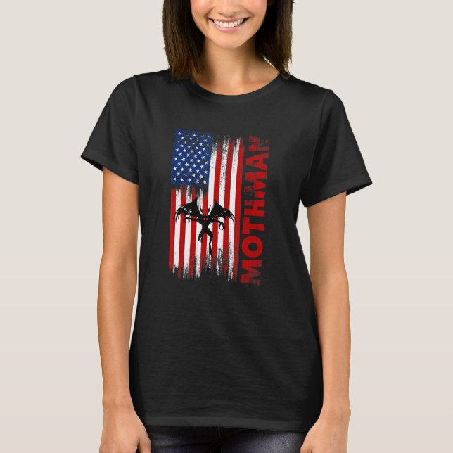 Camiseta Mothman Cryptid Cryptozoology American Flag (Frente)
