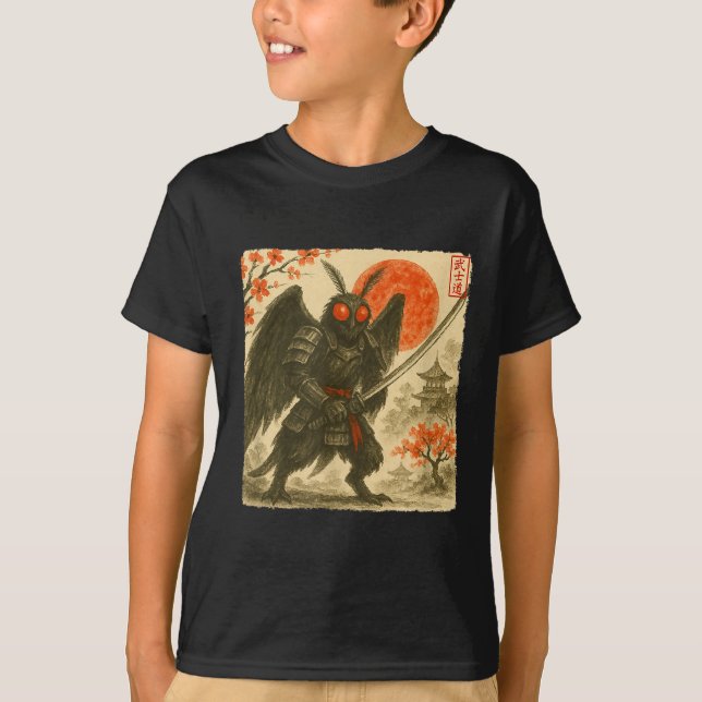 Camiseta Mothman Samurai Japanese Warrior Costume Sumi-e Ar (Frente)