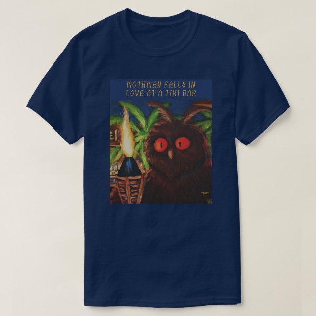 Camiseta Mothman se apaixona por um Bar de Tiki (Frente do Design)