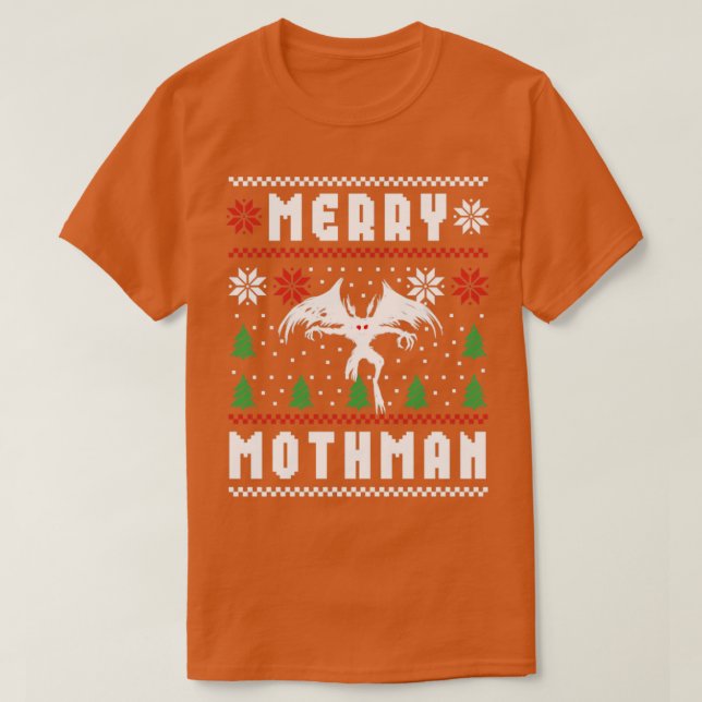 Camiseta Mothman Ugly Christmas Sweater Feliz Mothman (Frente do Design)
