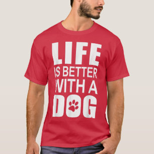 Camiseta Motif cor-de-rosa com cão a dizer que LIFE É MELHO