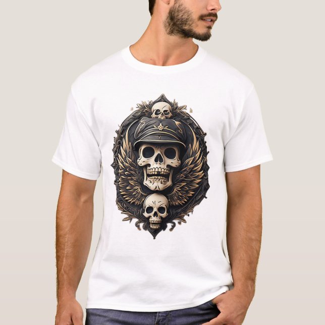 Camiseta Motif do crânio numa paleta monocromática (Frente)