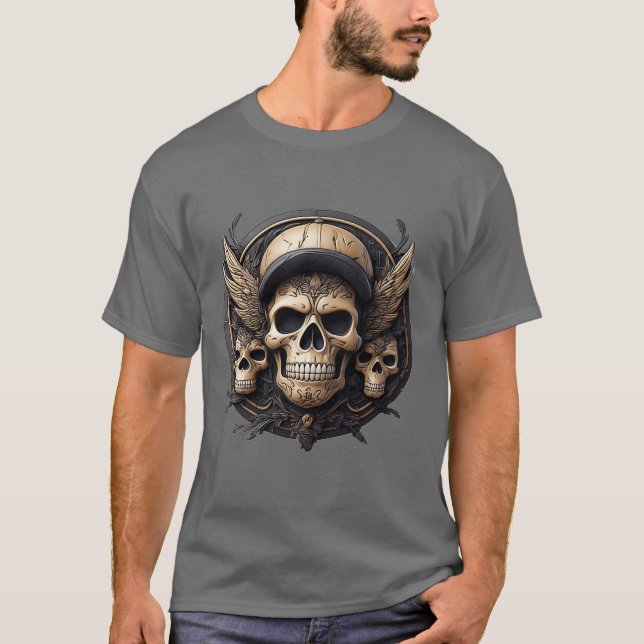 Camiseta Motif do crânio numa paleta monocromática (Frente)