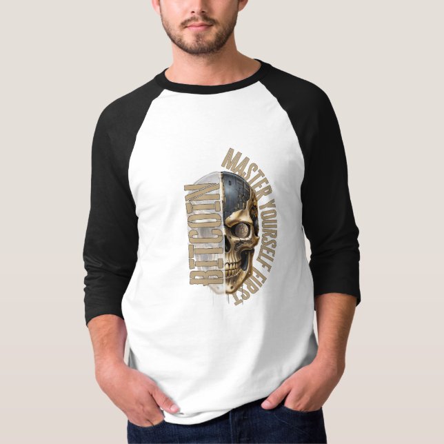 Camiseta Motivação BTC | Crânio | Bitcoin cripto  (Frente)