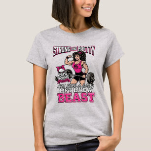 Camiseta Motivação de Fitness para Mulheres Fortes e Bonita