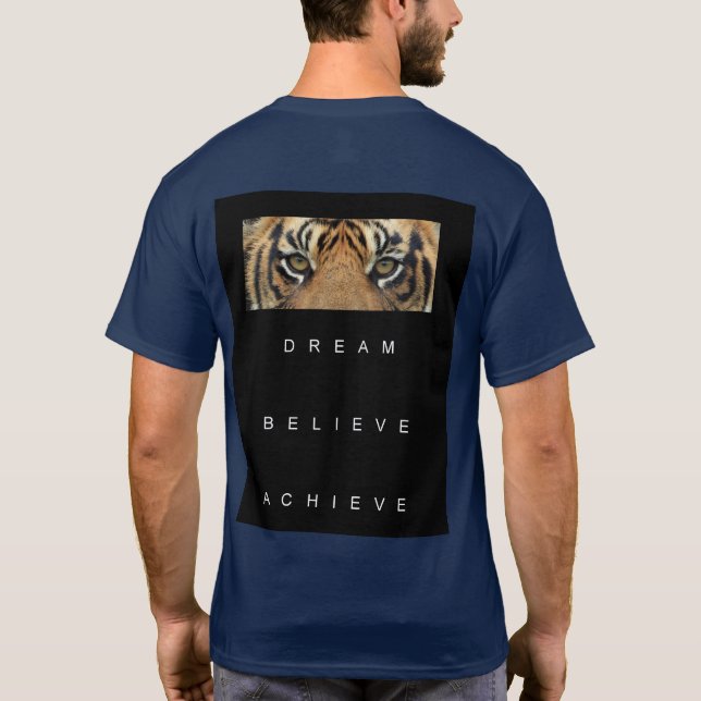 Camiseta Motivação de Tigre Azul Marinho Elegante Moderno (Verso)