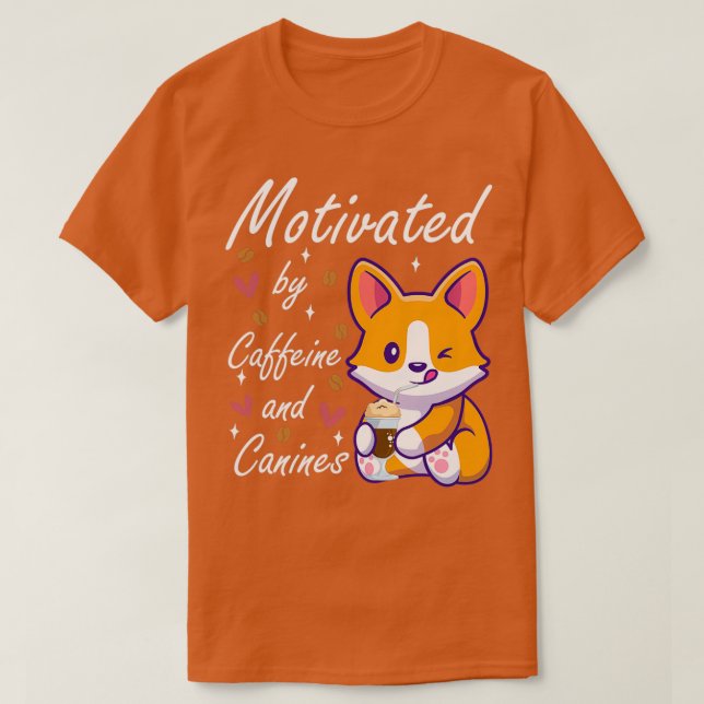 Camiseta motivado por cafeína e caninos, cão e café 1 (Frente do Design)