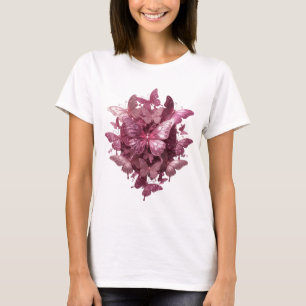 Camiseta Motivo Artístico Borboletas Rosa Prata Resfriante
