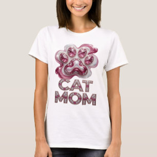 Camiseta Motivo Artístico Cor-de-Rosa CAT MOM Atraente