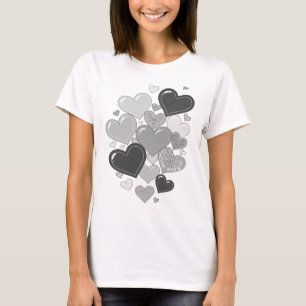 Camiseta Motivo Artístico Corações Cinza Elegante