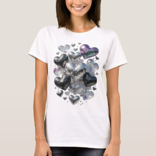 Camiseta Motivo Artístico Corações e Cristais Prata Chic