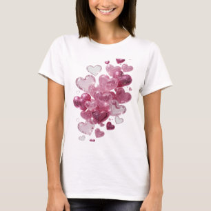 Camiseta Motivo Artístico Corações Prateados no Espaço