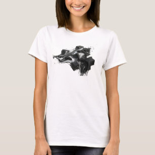 Camiseta Motivo Artístico de Cubos Abstratos Dourados Elega