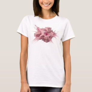 Camiseta Motivo Artístico de Cubos Abstratos Rosa Elegante