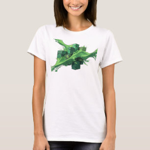 Camiseta Motivo Artístico de Cubos Abstratos Verdes Frescos
